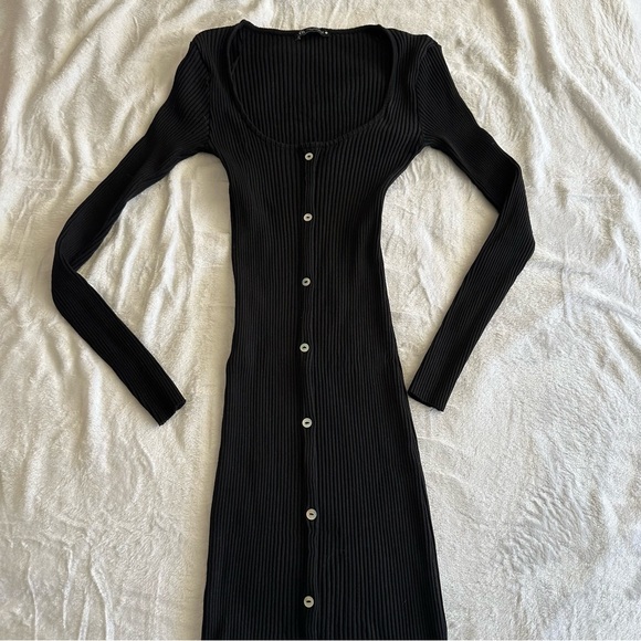 Zara Black Button Ribbed Dress - Picture 2 of 5